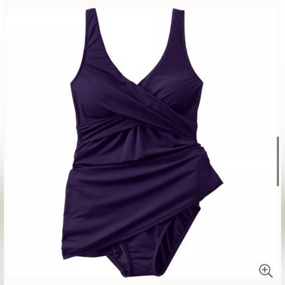 Lands’ End SlenderSuit Wrap Swim Dress One‑Piece Women’s Plus 20W Tummy Control - Picture 4 of 7